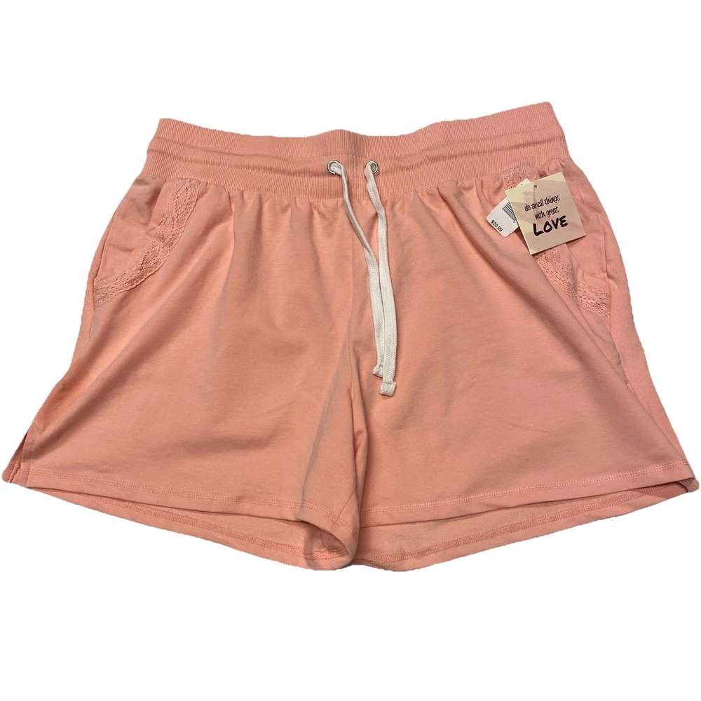The Sweatshirt Project Love Peach Shorts Women 2X Lace Trim Cotton Pull On NEW